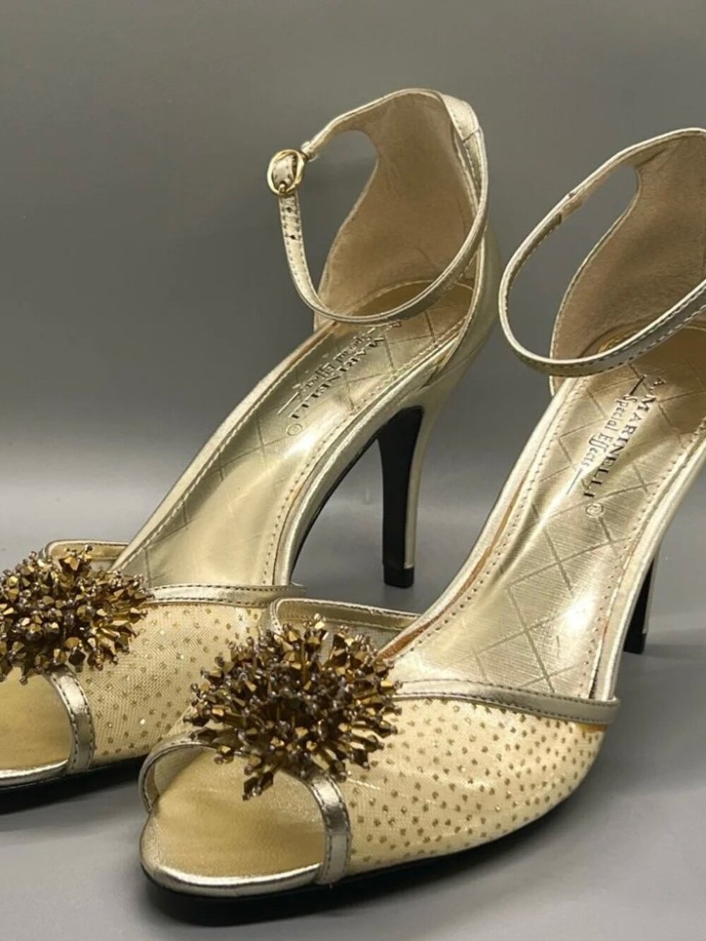 NEW A. MARINELLI golden rhinestone sparkle sandals, size 8.5M